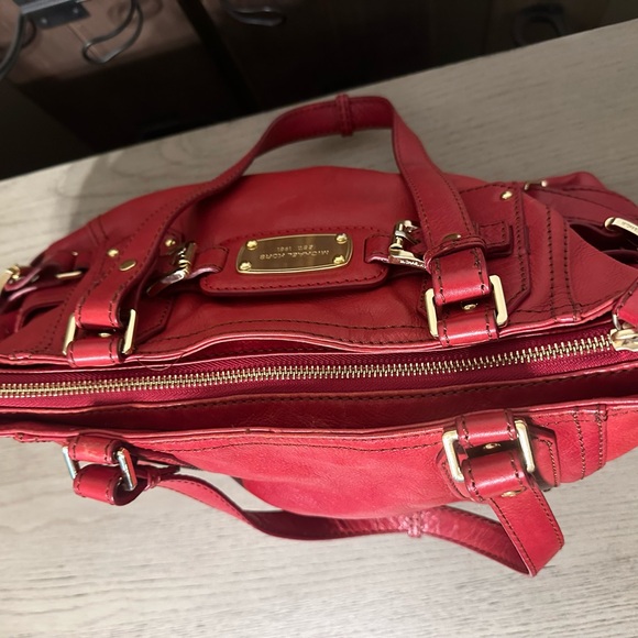 Michael Kors Cherry Red Shoulder Bag Gold Accent features - Picture 6 of 12